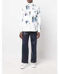 Chemise à manches longues imprimée tie-dye blanc et bleu marine Alexander McQueen