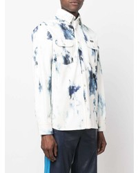 Chemise à manches longues imprimée tie-dye blanc et bleu marine Alexander McQueen