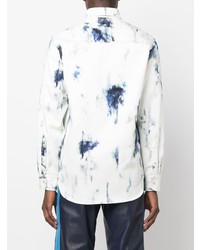 Chemise à manches longues imprimée tie-dye blanc et bleu marine Alexander McQueen