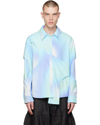 Chemise à manches longues imprimée tie-dye bleu clair Chen Peng
