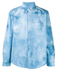 Chemise à manches longues imprimée tie-dye bleu clair MSGM