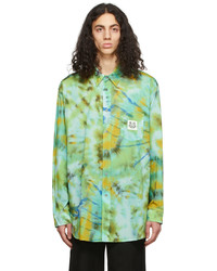 Chemise à manches longues imprimée tie-dye chartreuse