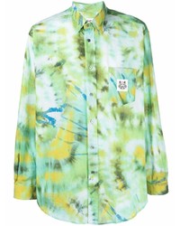 Chemise à manches longues imprimée tie-dye vert menthe Kenzo