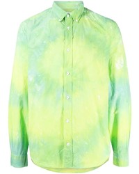 Chemise à manches longues imprimée tie-dye vert menthe Stain Shade