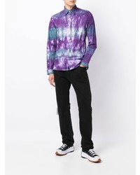 Chemise à manches longues imprimée tie-dye violette Stain Shade