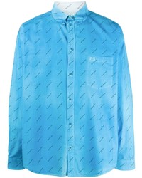 Chemise à manches longues imprimée turquoise Balenciaga
