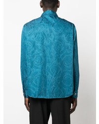 Chemise à manches longues imprimée turquoise Versace