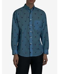 Chemise à manches longues imprimée turquoise Burberry