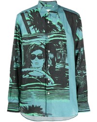 Chemise à manches longues imprimée turquoise Paul Smith