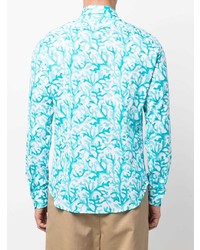 Chemise à manches longues imprimée turquoise Fedeli