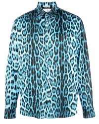 Chemise à manches longues imprimée turquoise Roberto Cavalli