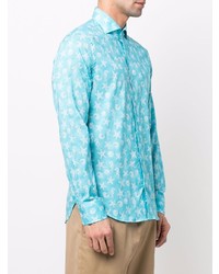 Chemise à manches longues imprimée turquoise Fedeli