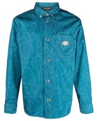 Chemise à manches longues imprimée turquoise Versace