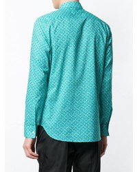 Chemise à manches longues imprimée turquoise Maison Margiela