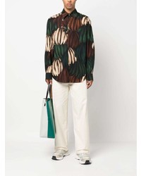 Chemise à manches longues imprimée vert foncé MSGM