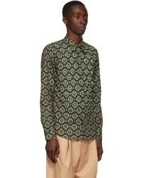 Chemise à manches longues imprimée vert foncé Dries Van Noten