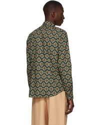 Chemise à manches longues imprimée vert foncé Dries Van Noten