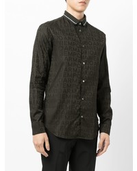 Chemise à manches longues imprimée vert foncé Emporio Armani