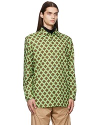 Chemise à manches longues imprimée vert menthe Dries Van Noten