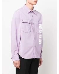 Chemise à manches longues imprimée violet clair MSGM