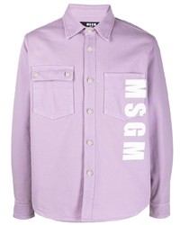 Chemise à manches longues imprimée violet clair MSGM