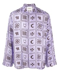 Chemise à manches longues imprimée violet clair Nanushka