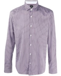 Chemise à manches longues imprimée violette BOSS
