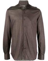 Chemise à manches longues marron foncé Corneliani