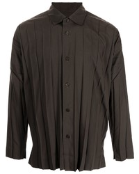 Chemise à manches longues marron foncé Homme Plissé Issey Miyake