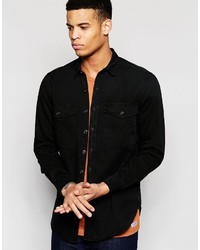 Chemise à manches longues noire Pull&Bear