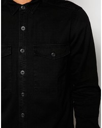 Chemise à manches longues noire Pull&Bear