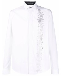 Chemise à manches longues ornée blanche Philipp Plein