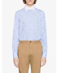 Chemise à manches longues ornée bleu clair Gucci