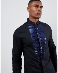 Chemise à manches longues ornée noire ASOS DESIGN