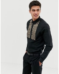 Chemise à manches longues ornée noire Burton Menswear