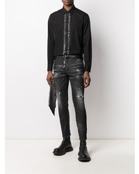 Chemise à manches longues ornée noire DSQUARED2