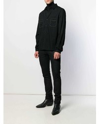 Chemise à manches longues ornée noire Saint Laurent