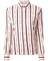 Chemise à rayures verticales blanc et rouge