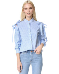 Chemise à rayures verticales bleu clair Clu
