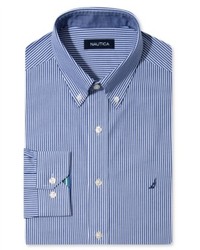 Chemise à rayures verticales bleu marine et blanc