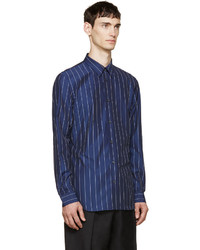 Chemise à rayures verticales bleu marine Maison Margiela