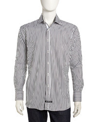 Chemise à rayures verticales noire et blanche