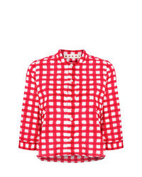 Chemise boutonnée à manches courtes à carreaux rouge