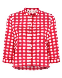 Chemise boutonnée à manches courtes à carreaux rouge Marni