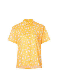 Chemise boutonnée à manches courtes à fleurs jaune