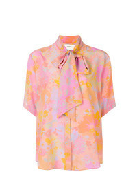 Chemise boutonnée à manches courtes à fleurs rose