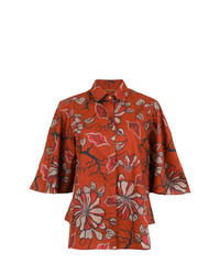 Chemise boutonnée à manches courtes à fleurs rouge