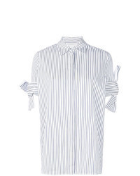 Chemise boutonnée à manches courtes à rayures verticales blanche