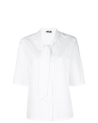 Chemise boutonnée à manches courtes à rayures verticales blanche Hache