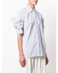 Chemise boutonnée à manches courtes à rayures verticales blanche Victoria Victoria Beckham
